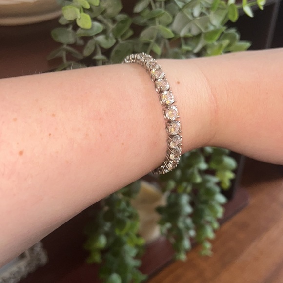 Sterling Silver Lab created sapphire tennis bracelet. - Picture 6 of 6